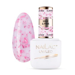 Baza Kauczukowa NaiLac Glammy Base Milk&Pink 7ml Z Drobinkami