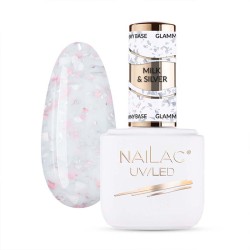 Baza Kauczukowa NaiLac Glammy Base Milk&Silver 7ml Z Drobinkami