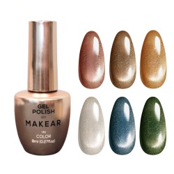 Makear Lakiery Hybrydowe Gel Polish 6x8ml Kolekcja Silky Cat Eye