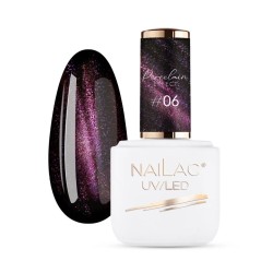 nailac lakier hybrydowy porcelain effect 06 cat eye fioletowo-złoty – efekt holo i tafli