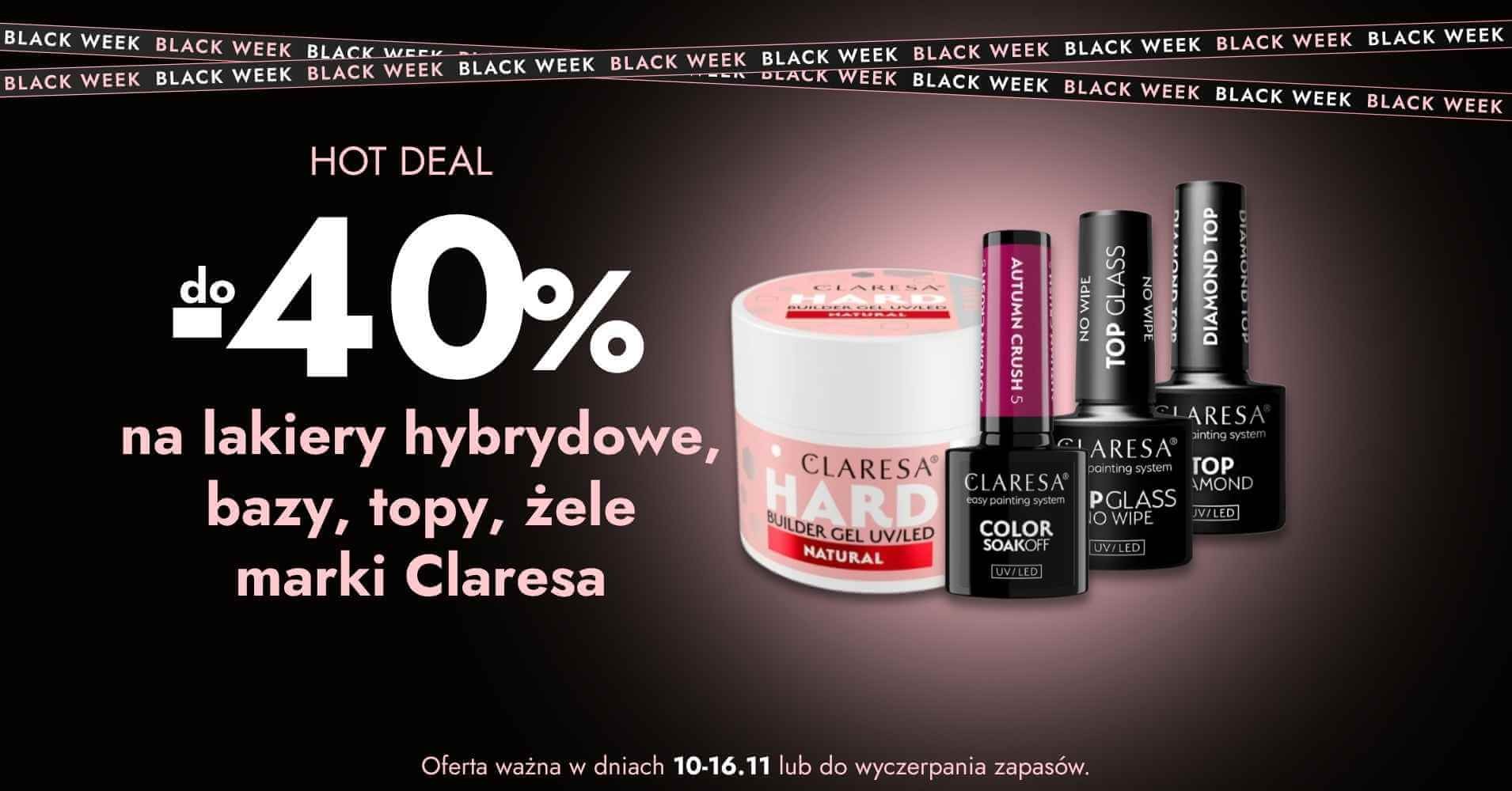 -40% na lakiery hybrydowe, bazy, topy marki Claresa