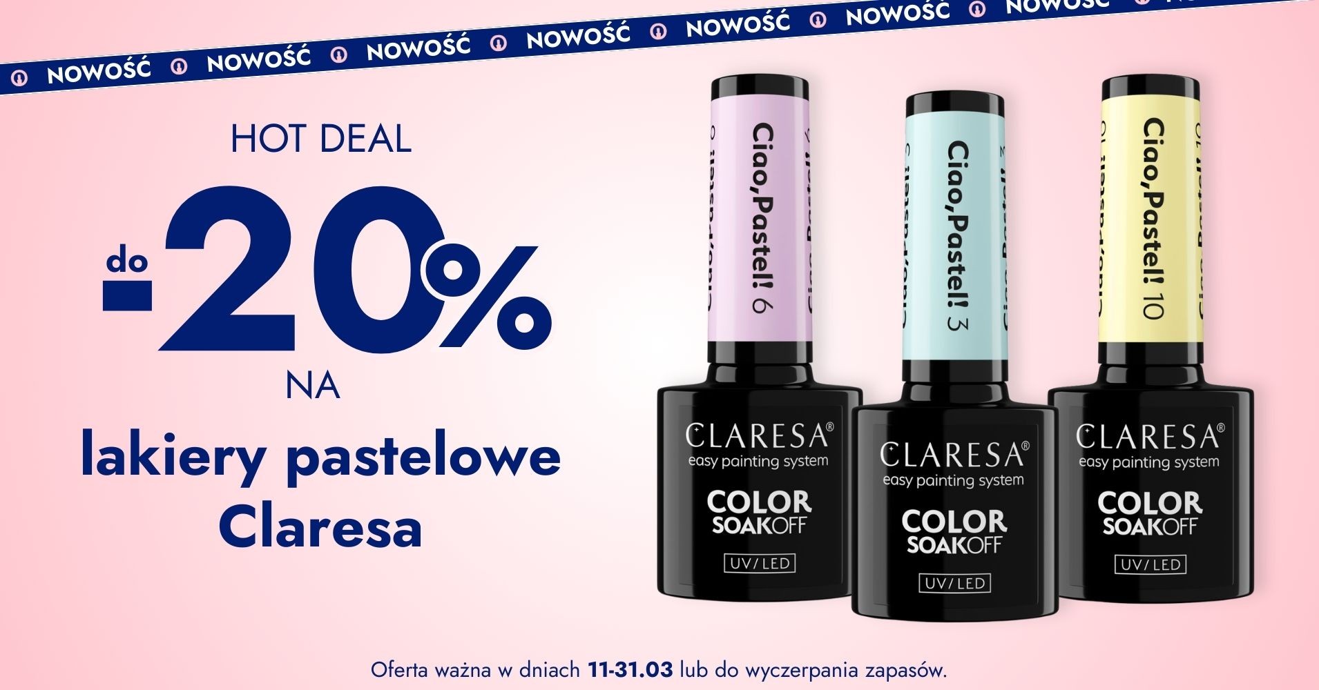 do -20% na lakiery pastelowe Claresa