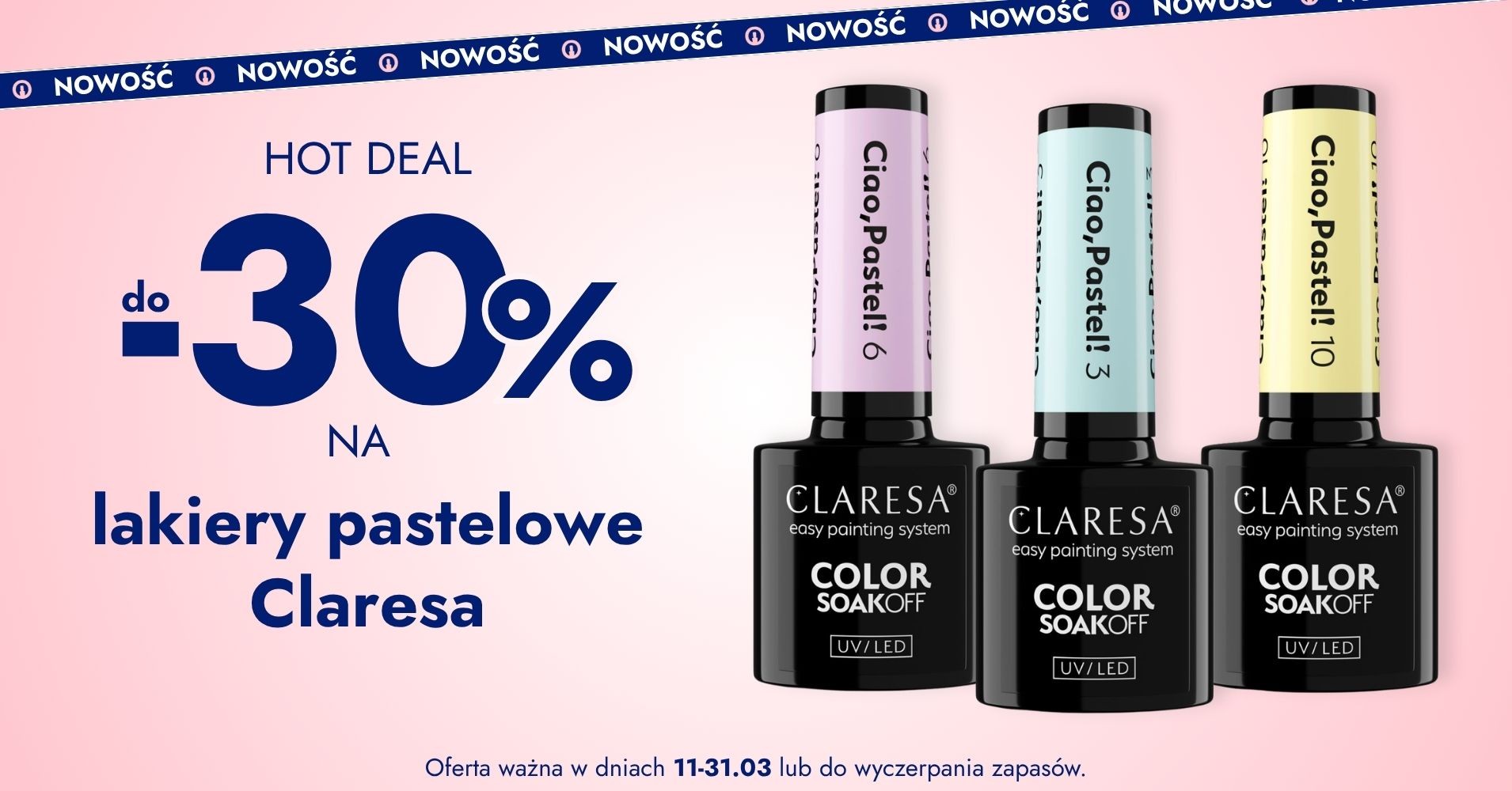 do -20% na lakiery pastelowe Claresa