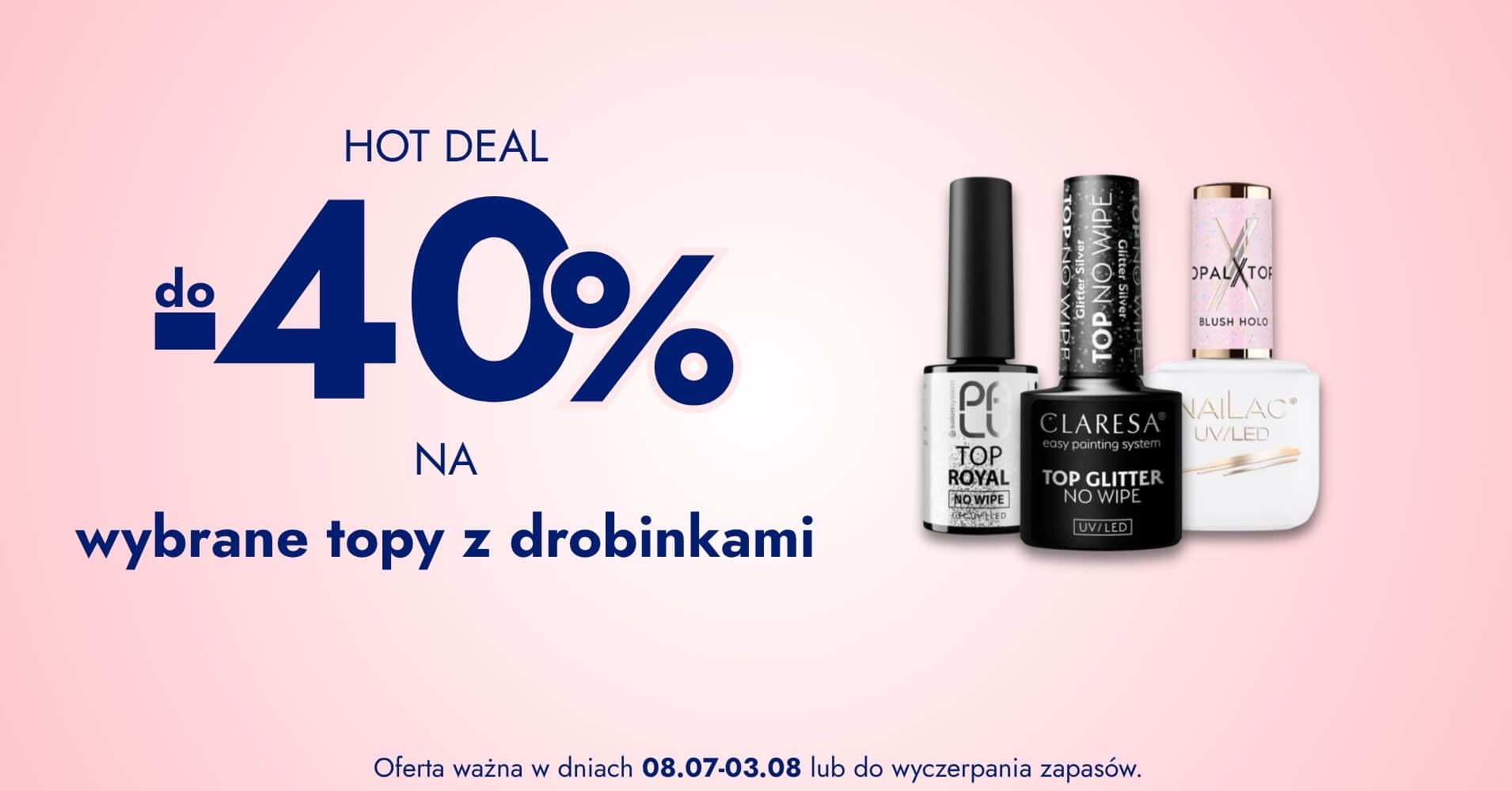 do -40% na wybrane bazy, topy z drobinkami