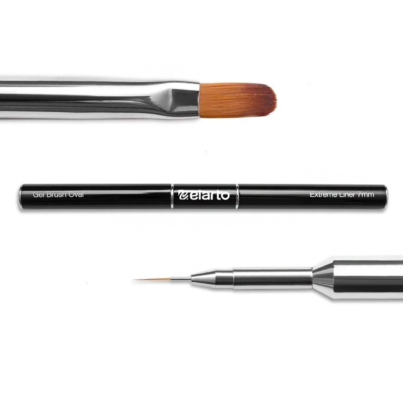 Elarto Pędzel Do Żelu I Zdobień Gel Brush Oval + Extreme Liner 7mm